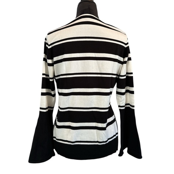Vida Milano Black & White Striped Bell Sleeve Sweater Size L Cotton Blend - Picture 4 of 8
